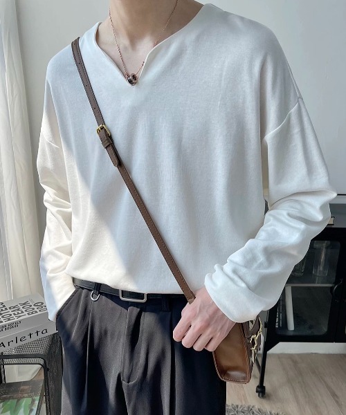 CELENA BEATS tシャツ スリット ネック デザイン カットソー メンズ