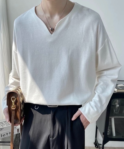 CELENA BEATS tシャツ スリット ネック デザイン カットソー メンズ