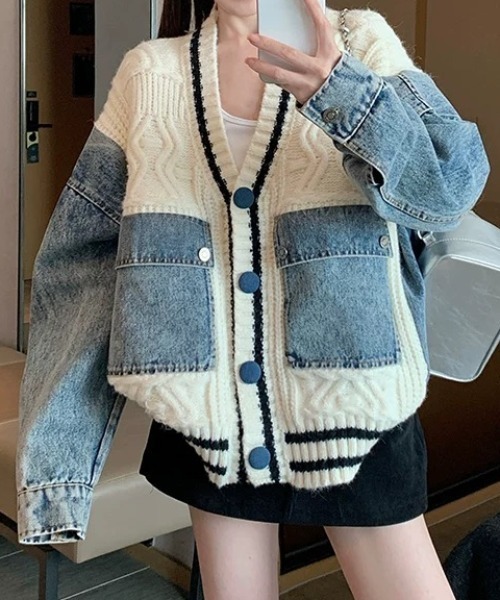 【極美品】DIESEL ニットカーディガン デニムドッキングジャケット デニムドッキングニットカーディガン(1230923)