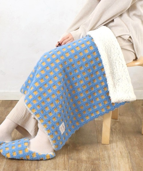 iellio ブランケット もこもこボアチェックひざ掛け / ブランケット