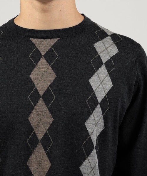 セーター ニット 「別注」JOHN SMEDLEY ウール アーガイルクルーネック プルオーバーニット メンズの画像