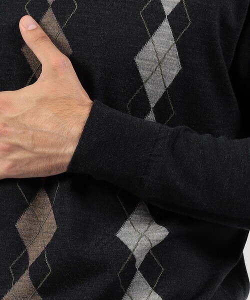 セーター ニット 「別注」JOHN SMEDLEY ウール アーガイルクルーネック プルオーバーニット メンズの画像