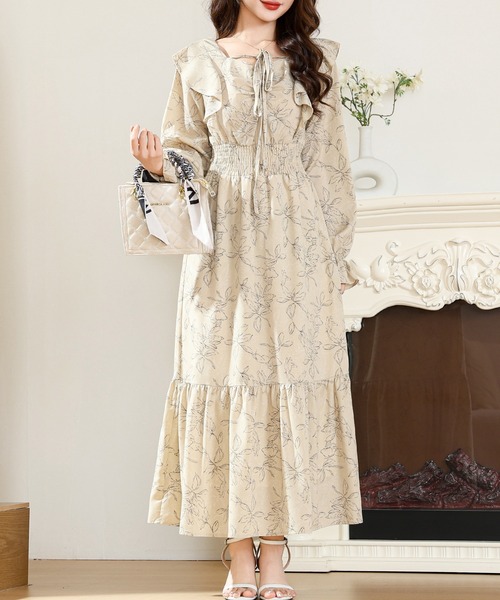 極美品✨インゲボルグ ロングワンピース フレア　花柄 ティアード ベルト リボン 極美品✨インゲボルグ ロングワンピース フレア 花柄 ティアード