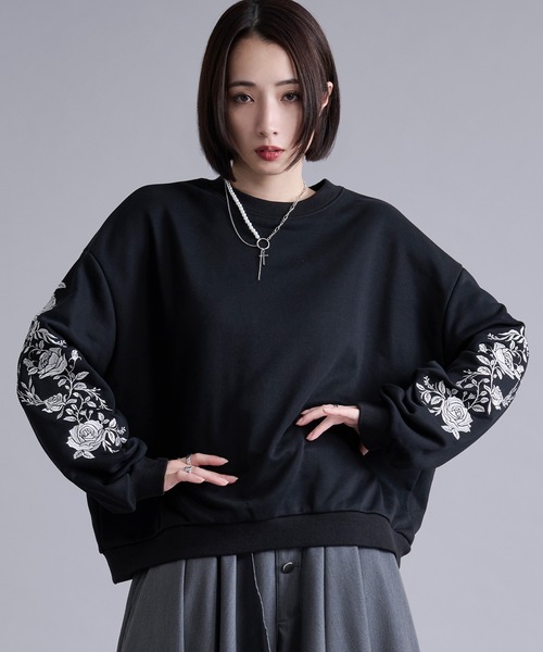 Ellno Loset（エルノロゼット） トレーナー スウェット ローズ刺繍