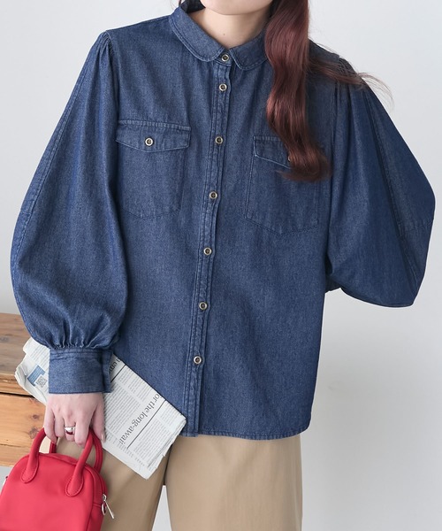 「BONLECILL」 長袖シャツ FREE ネイビー レディース_画像2