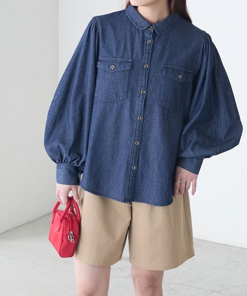 「BONLECILL」 長袖シャツ FREE ネイビー レディース_画像4