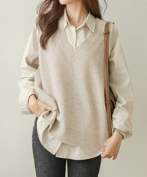 「Doux Belle」 ニットベスト LARGE グレー レディース_画像2
