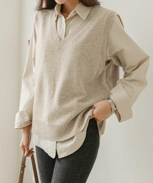 「Doux Belle」 ニットベスト LARGE グレー レディース_画像4