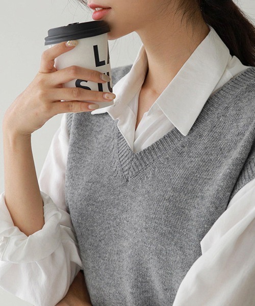 「Doux Belle」 ニットベスト LARGE グレー レディース_画像9