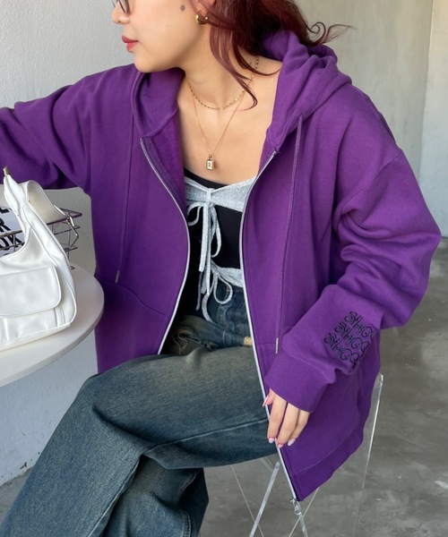 「SHAGGIE」 ジップアップパーカー LARGE グレー レディース_画像3