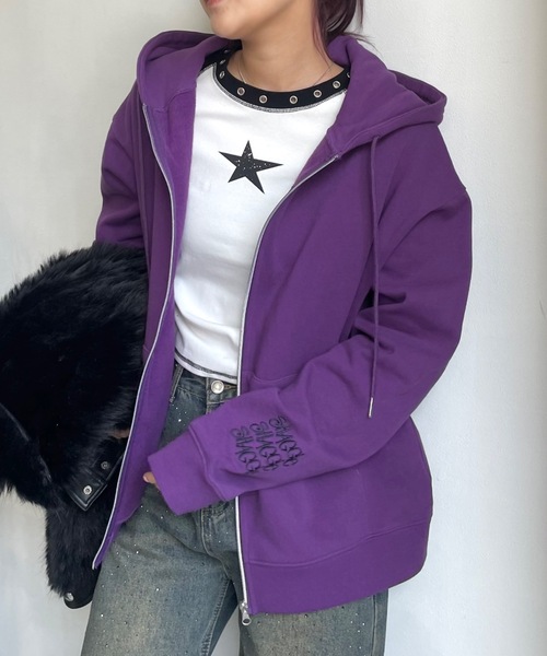 「SHAGGIE」 ジップアップパーカー LARGE グレー レディース_画像6