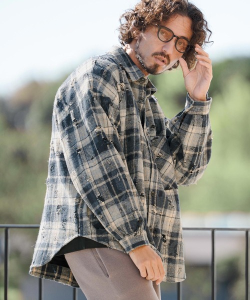 CAMBIO（カンビオ） シャツ ms6348- Distressed Flannel Check Shirts