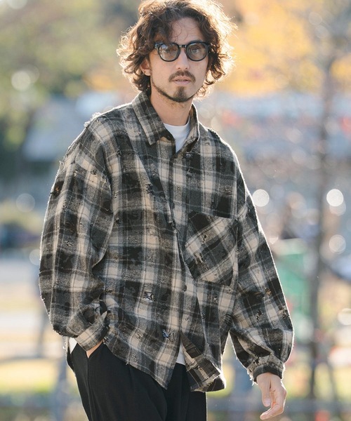 CAMBIO（カンビオ） シャツ ms6348- Distressed Flannel Check Shirts