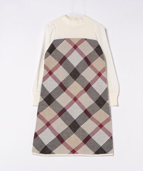 ブルーレーベルクレストブリッジ ニット ワンピース チェック ウール混 38 BLUE LABEL CRESTBRIDGE（ブルーレーベルクレストブリッジ） ニット