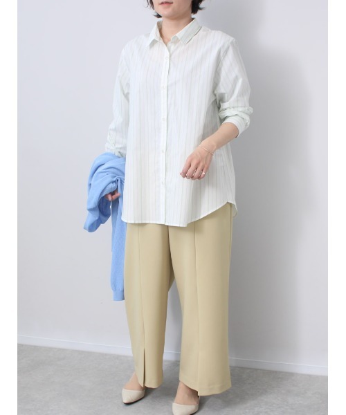 「fleur by mint breeze」 長袖シャツ 3L ライトグリーン レディース_画像3