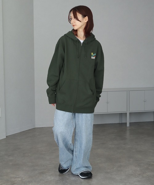HUF（ハフ） ジップアップパーカー M ダークグリーン メンズ