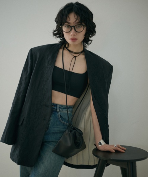 ジャケット ノーカラージャケット botanical embroidery linen jacket