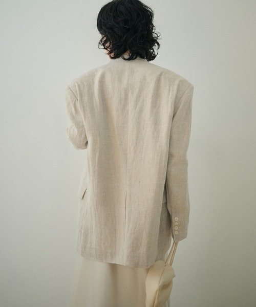 ジャケット ノーカラージャケット botanical embroidery linen jacket