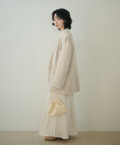 ジャケット ノーカラージャケット botanical embroidery linen jacket