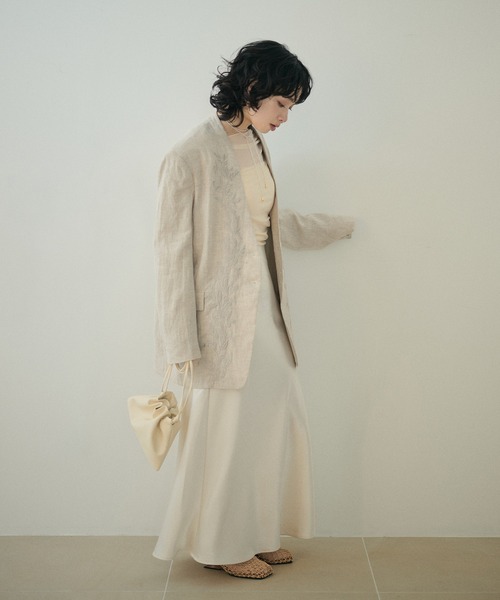 ジャケット ノーカラージャケット botanical embroidery linen jacket