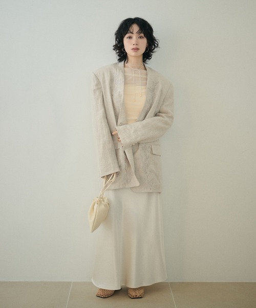 刺繍ノーカラージャケット ジャケット ノーカラージャケット botanical embroidery linen jacket