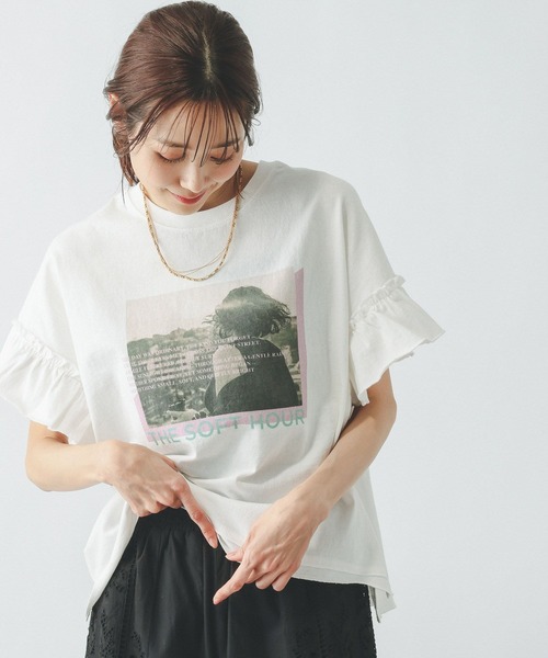 GLOBAL WORK（グローバルワーク） tシャツ ヘビロッTEEフリルプリント