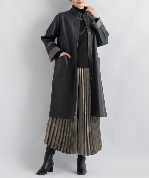 【美品】 NICOLE　羊革　ラムレザー　ライナー付　ジャケット　コート　黒 コート アウター トルコ産ラムレザー スタンドネック リバーシブル