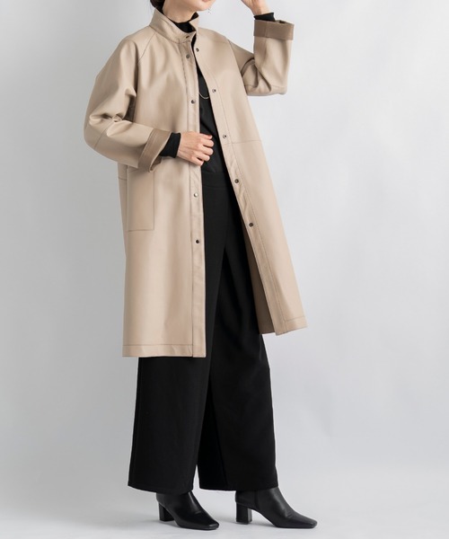 コート アウター トルコ産ラムレザー スタンドネック リバーシブル