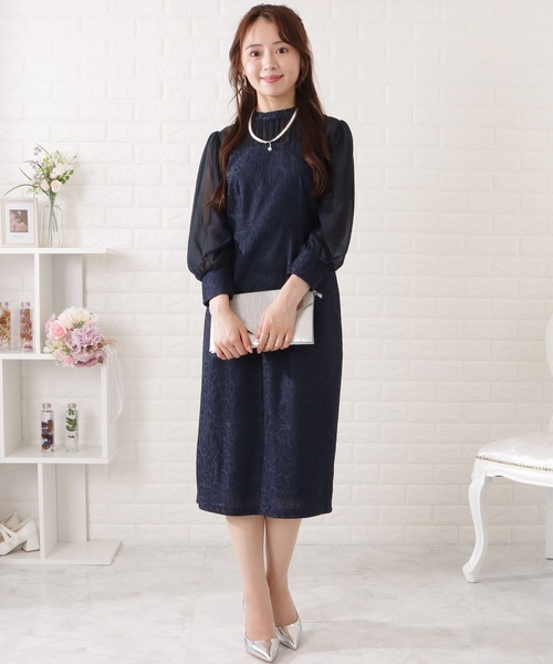 「Lace Ladies」 長袖ワンピース M ネイビー レディース_画像2