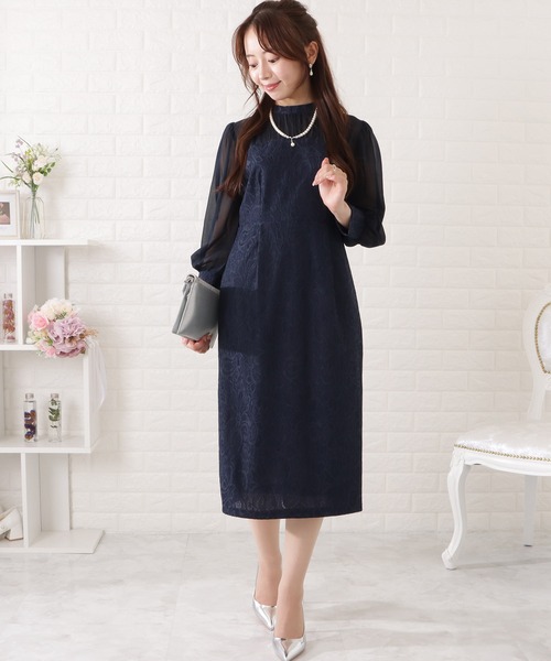 「Lace Ladies」 長袖ワンピース M ネイビー レディース_画像3