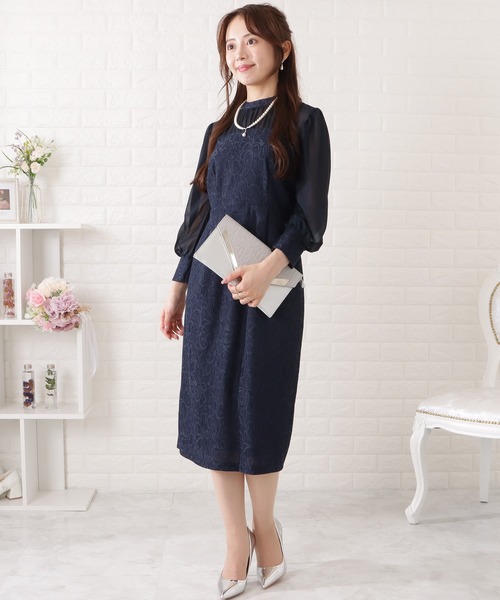 「Lace Ladies」 長袖ワンピース M ネイビー レディース_画像4