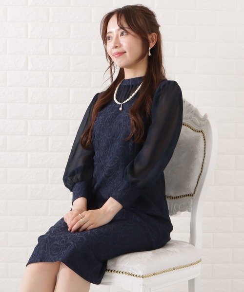 「Lace Ladies」 長袖ワンピース M ネイビー レディース_画像5