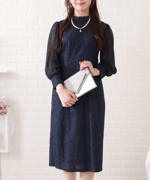 「Lace Ladies」 長袖ワンピース M ネイビー レディース_画像6