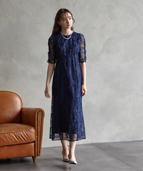 「AIMER」 半袖ワンピース LARGE ネイビー レディース_画像9