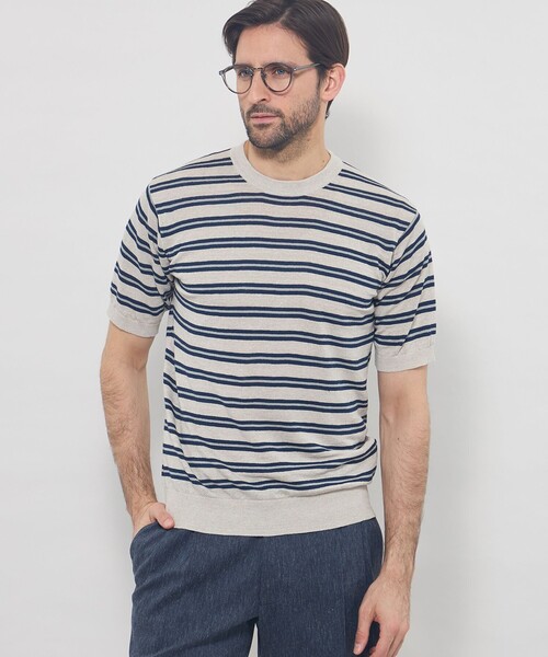 tシャツ 「LEON掲載」リネンボーダーニットTシャツ メンズ