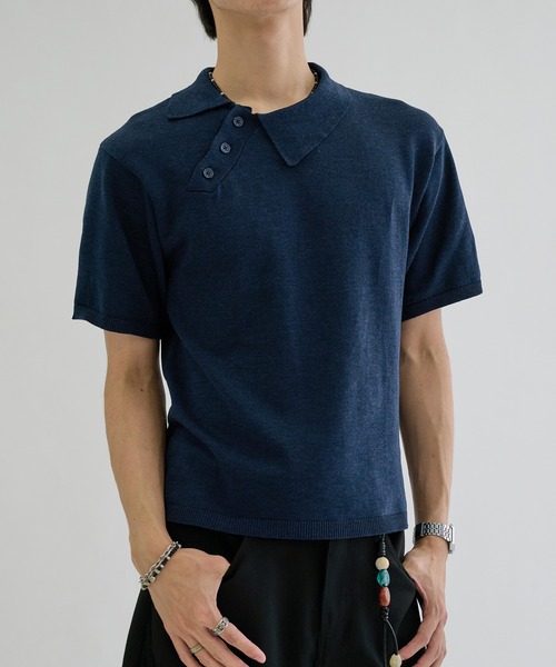 ポロシャツ 半袖 Asymmetry neck polo / アシンメトリーネックポロ