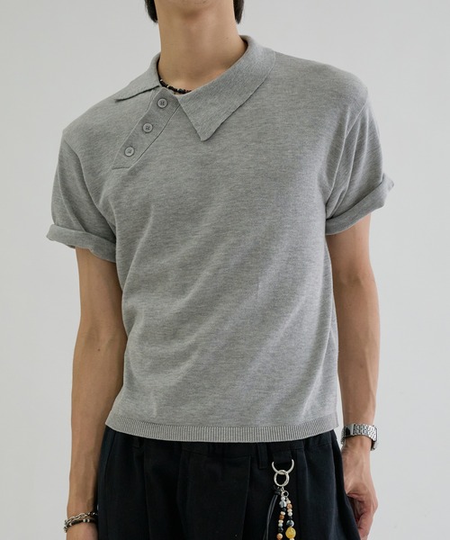 ポロシャツ 半袖 Asymmetry neck polo / アシンメトリーネックポロ