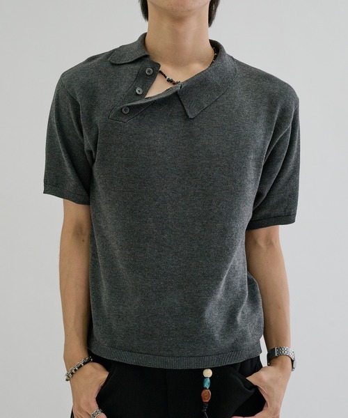 ポロシャツ 半袖 Asymmetry neck polo / アシンメトリーネックポロ