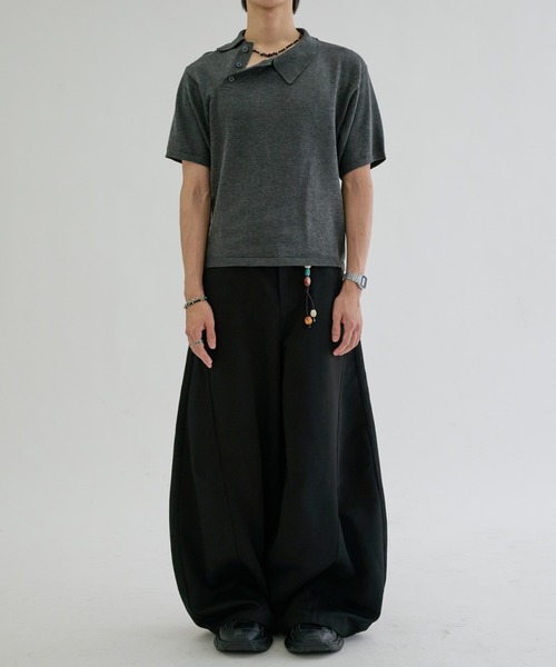 ポロシャツ 半袖 Asymmetry neck polo / アシンメトリーネックポロ