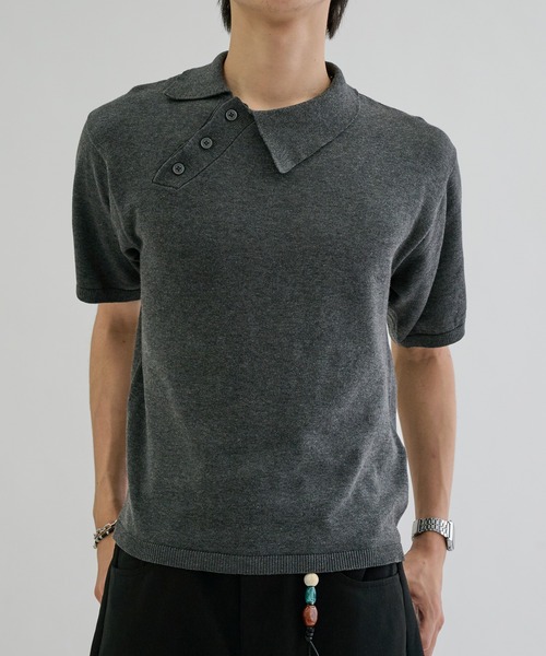 ポロシャツ 半袖 Asymmetry neck polo / アシンメトリーネックポロ