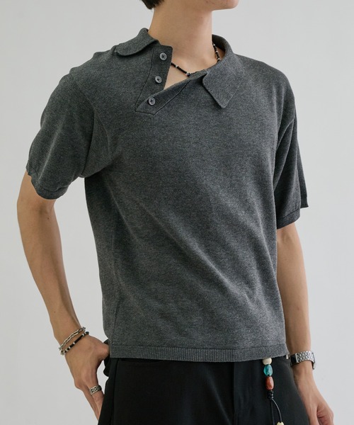 ポロシャツ 半袖 Asymmetry neck polo / アシンメトリーネックポロ