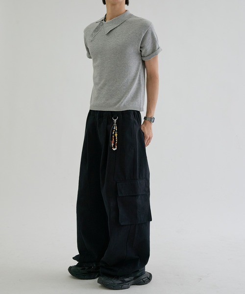 ポロシャツ 半袖 Asymmetry neck polo / アシンメトリーネックポロ