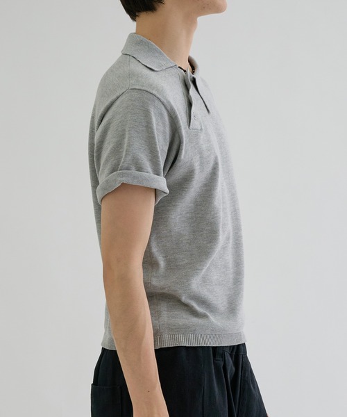 epnk Asymmetry polo アシンメトリーネックポロ　グレー ポロシャツ 半袖 Asymmetry neck polo / アシンメトリーネックポロ