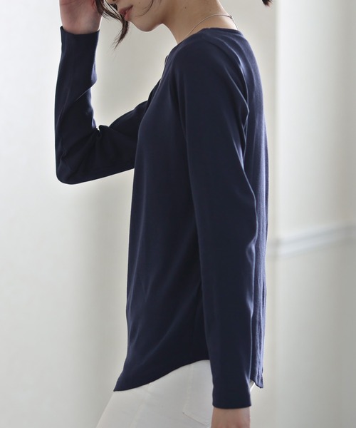 ElegChic tシャツ フライスボートネック ロング スリーブシャツ 長袖 