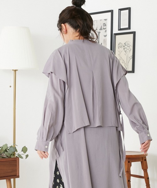 OMNES（オムネス） ブラウス シャツ 綿レーヨンバンドカラーケープ