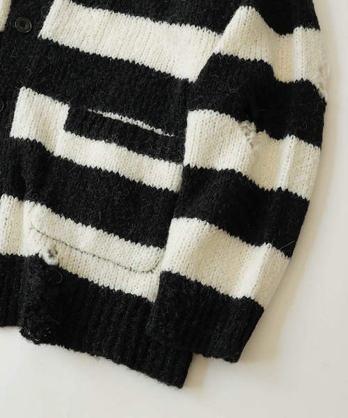 ナンバーナイン 08 AW ニット カーディガン アルパカ ストライプ NUMBER (N)INE（ナンバーナイン） カーディガン WOOL ALPACA RIPPED