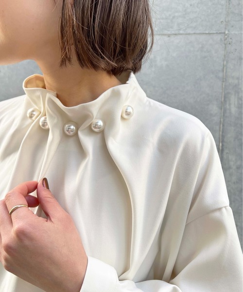 PICCIN PERLA ブラウス シャツ 襟ビッグパール長袖ブラウス レディース 