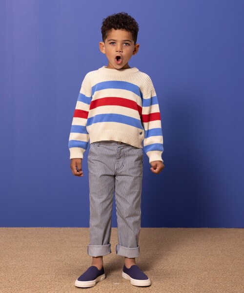 プチバトー ジャケット 濃紺 シャツ ストライプ 男の子 128cm 8ans PETIT BATEAU パンツ ヒッコリーストライプパンツ キッズ 子供服