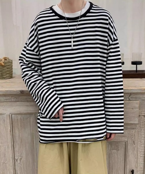 新品タグ付長袖 ロンT ストライプ ストレッチ〔定価5.5万  
