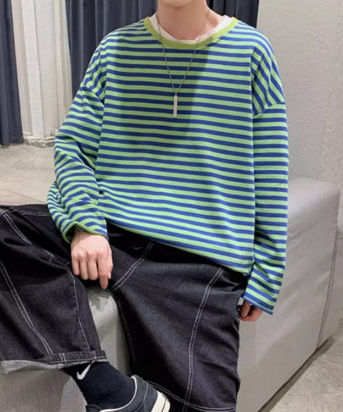 新品タグ付長袖 ロンT ストライプ ストレッチ〔定価5.5万  